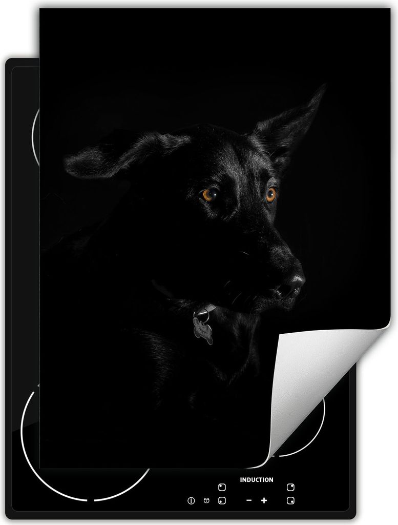 DarHaus Herdabdeckplatte Einteilig Küche Abdeckplatte für Ceranfeld Abdeckung Induktionskochfeld Aufrollbare Matte 40x52 cm, schwarz - Hund