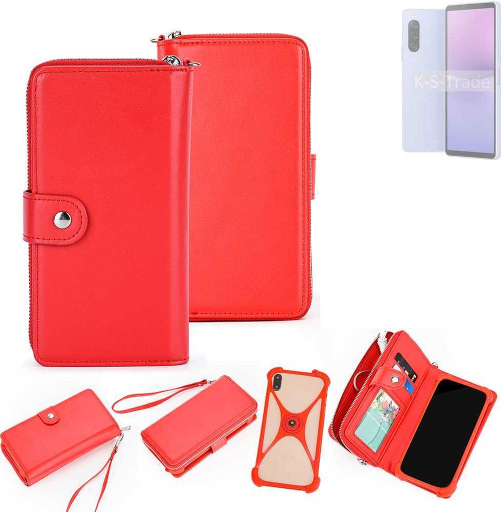 K-S-Trade 2in1 Schutzhülle Portemonnee Handyhülle mit Bumper kompatibel mit Sony Xperia 10 V Hülle Case Etui Geldbörse Smartphone rot (1x)