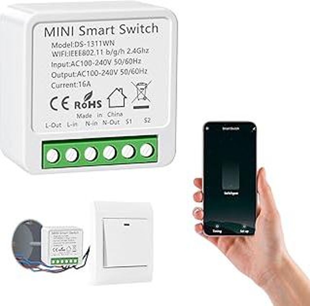 1 Stück Lichtschalter Smart Home, WLAN Modul Lichtschalter, Sprachsteuerung/Timer, Mini Smart Home Licht Schalter Kompatibel Alexa, 1-Weg/2-Wege, ...