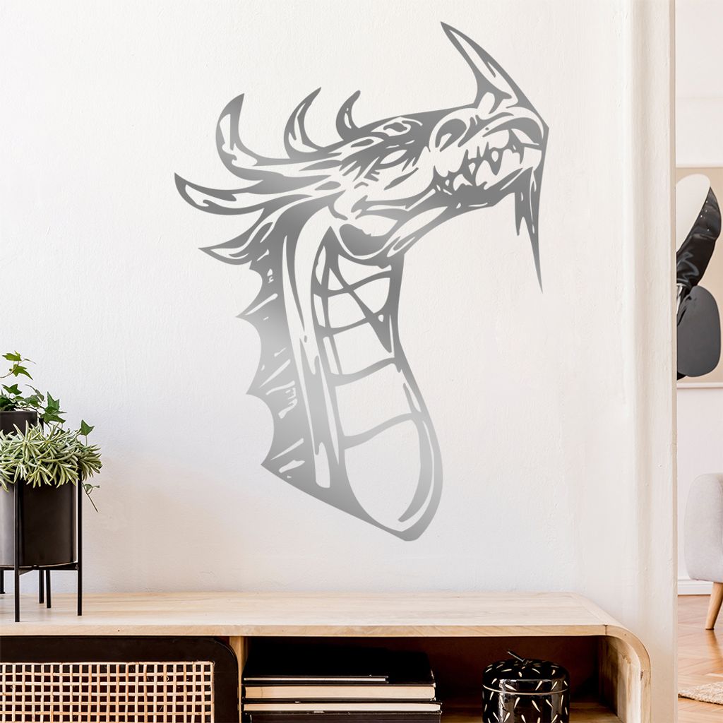 Drachen Kopf Wandtattoo in 6 Größen - Wandaufkleber Wall Sticker - Dekoration, Küche, Wohnzimmer, Schlafzimmer, Badezimmer