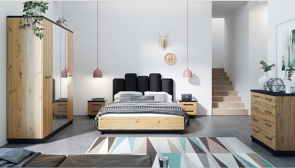 DESIGN MÖBEL Schlafzimmer Möbel – Boxspringbett, Kleiderschrank, Kommode, Sideboard & Regal INEZ Set 2