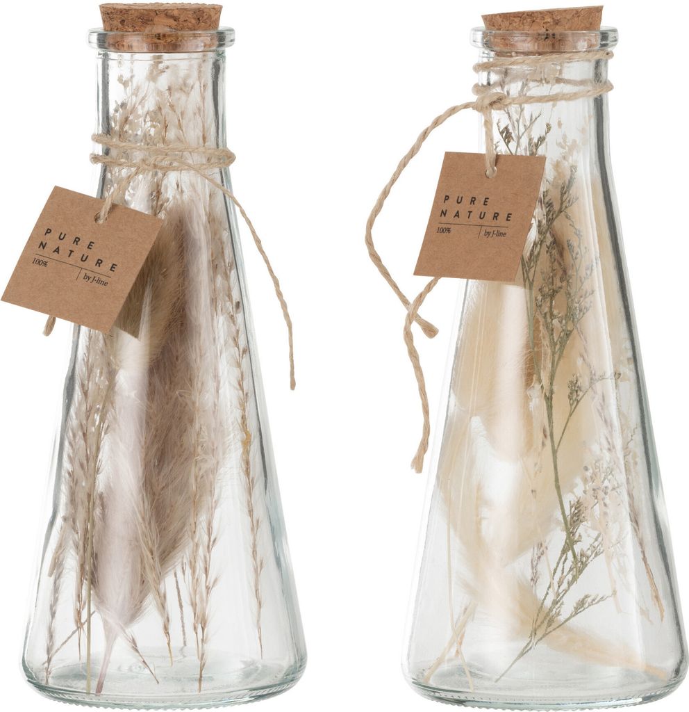 J-Line Flaschen Trockenblumen Glas Naturell Medium 2 Sortiert