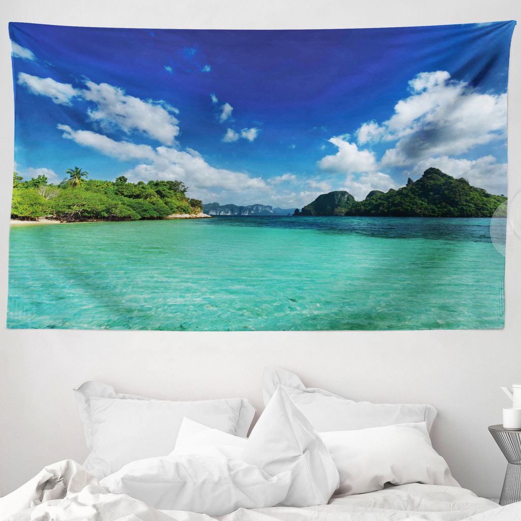 ABAKUHAUS Landschaft Wandteppich, Botanic Sea Mountain aus Weiches Mikrofaser Stoff Waschbar ohne Verblassen Digitaldruck, 230 x 140 cm, Türkis Gr...