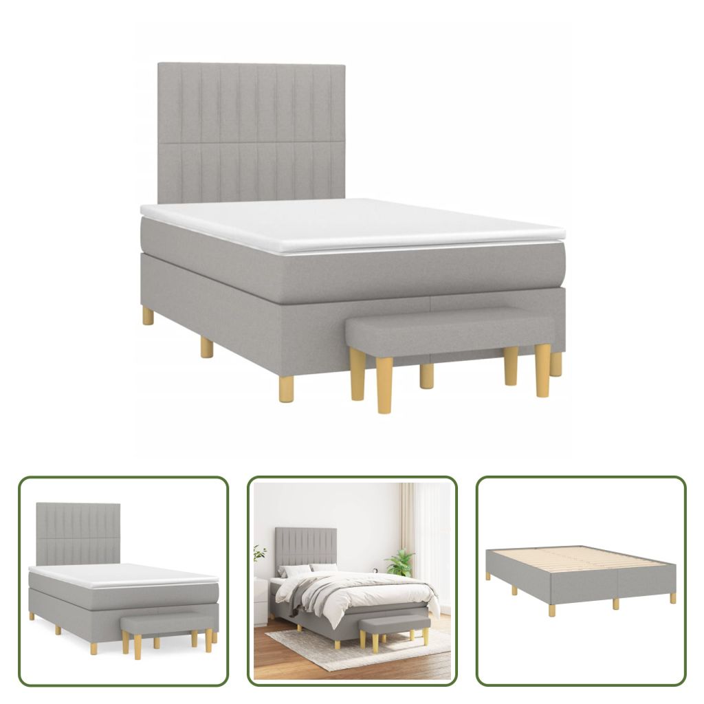 The Living Store Boxspringbett mit Matratze Hellgrau 120x190 cm Stoff