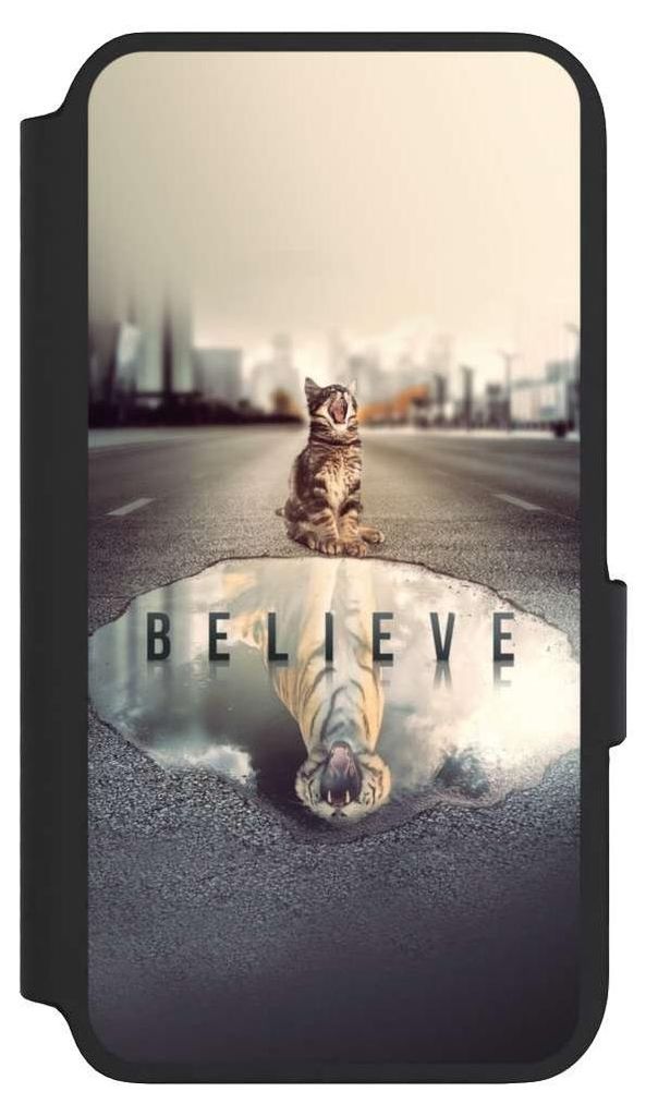 NIVOCASE Klapphülle für Samsung Galaxy S22 Handyhülle aus Kunst Leder NIVOflip schwarz Motivation Tiere Tiger