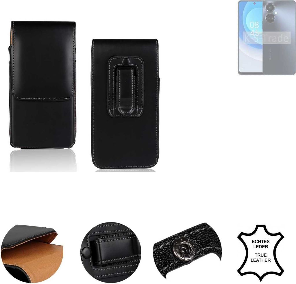 K-S-Trade Holster Gürteltasche Handy Hülle Schutzhülle kompatibel mit Tecno Camon 19 Pro Handyhülle Leder schwarz, 1x