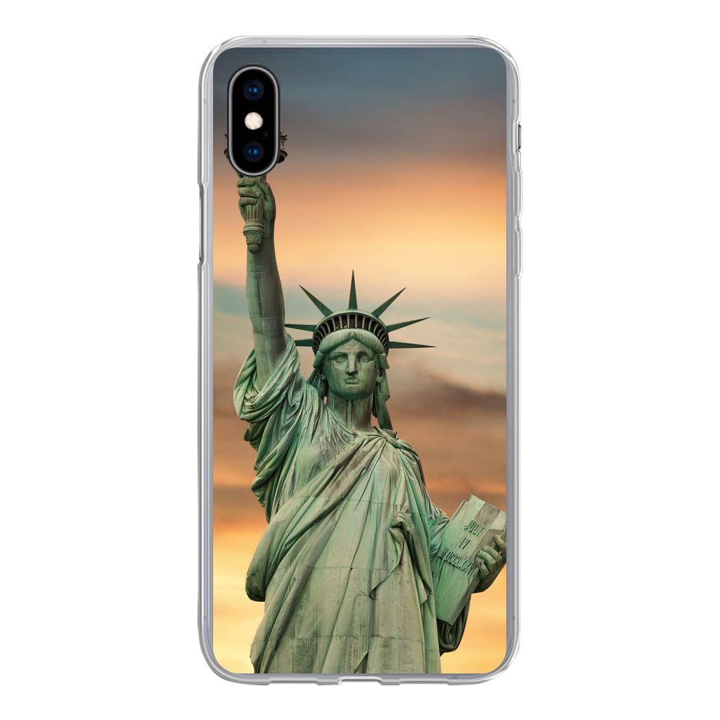MuchoWow Handyhülle Schutzhülle Hülle für iPhone Xs New York - Freiheitsstatue - Sonnenuntergang Silikon Softcase Handy Hülle - Handytasche