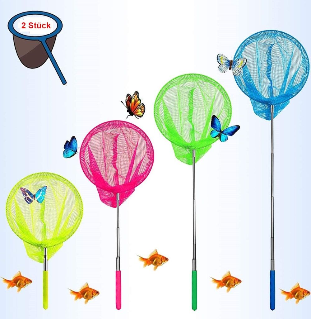 GKA 2 Stück Kinder Kescher Teleskopstiel Pool Fangnetz Teichkescher Strand Schmetterling Angeln Aquarium Poolreiniger