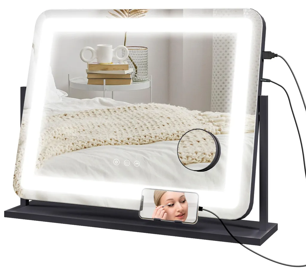 Grand Miroir de Maquillage LED Tactile avec 3 Modes de Lumière et USB