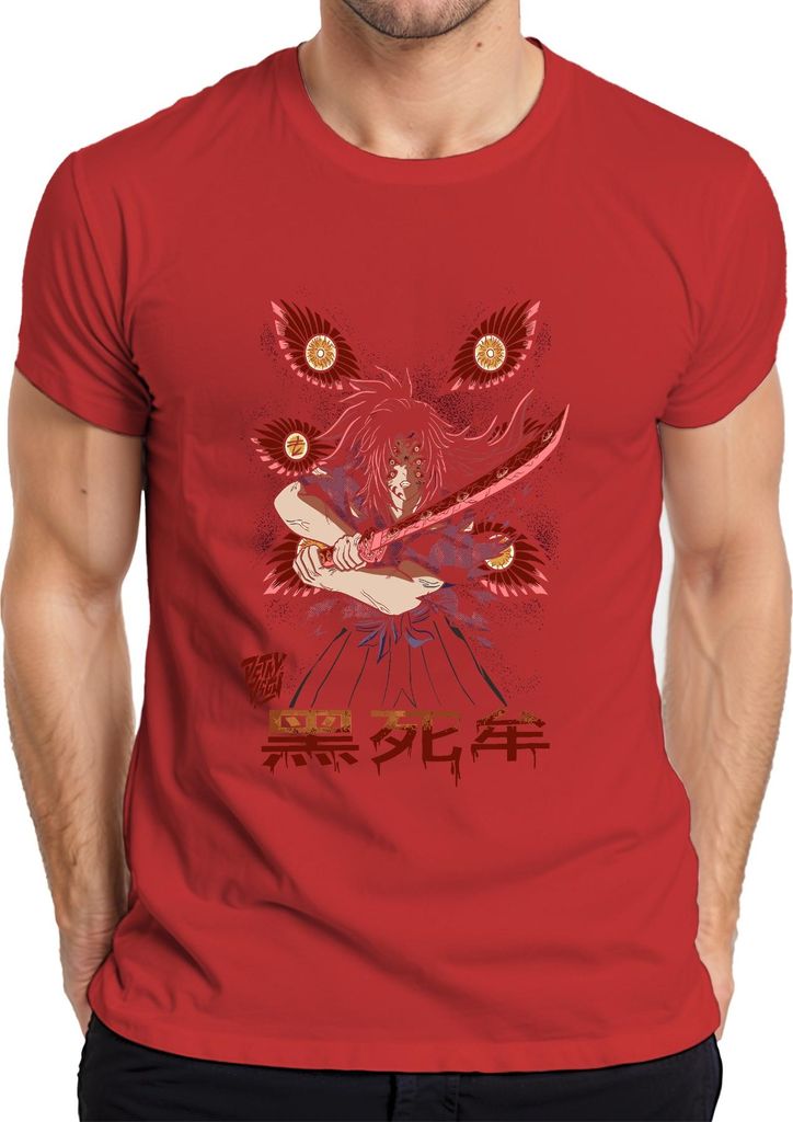 Anime Dämon Samurai Katana rote Klinge blutig düster Herren T-Shirt, Rot, XXL