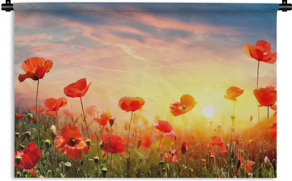 MuchoWow Wandteppich Wandbehang Mohnblumen - Frühling - Farben 150x100 cm Tapisserie Dekoration Wandtuch - Waschbar - Tapisserien - Wand-Decke