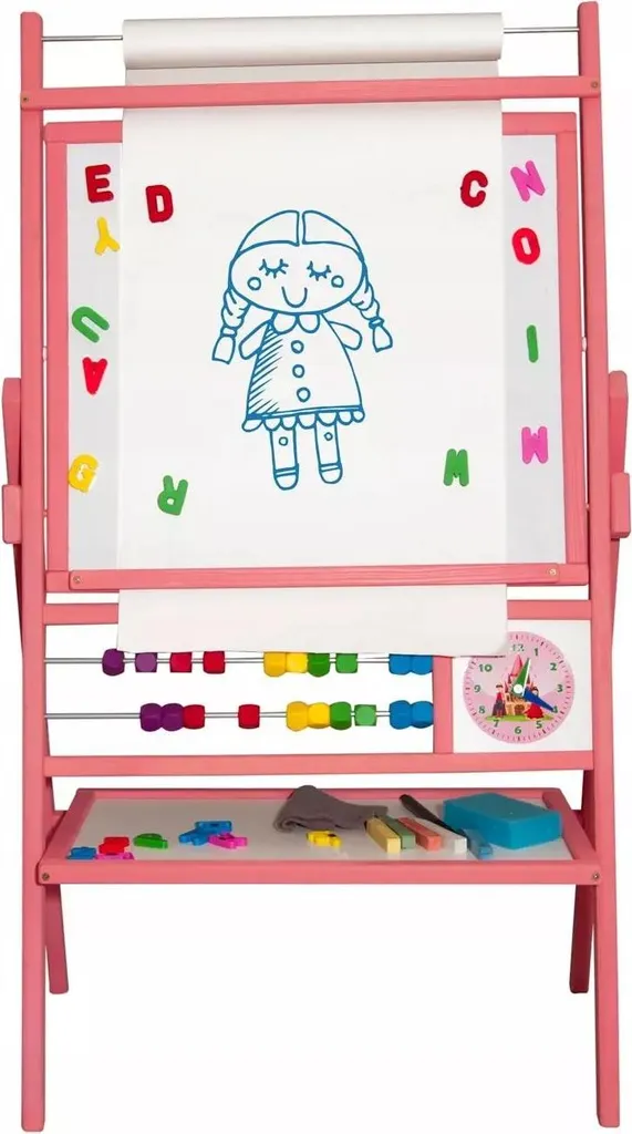 Tableau tournant avec boulier à 2 rangs rose jouet éducatif en bois