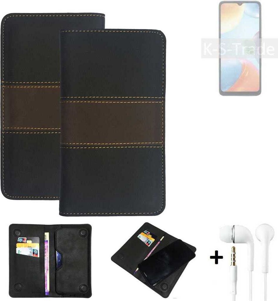 K-S-Trade Handyhülle + Kopfhörer kompatibel mit Xiaomi Redmi 10C Schutzhülle Walletcase Bookstyle Tasche Schutz Case Hülle Wallet Cover Kunstleder