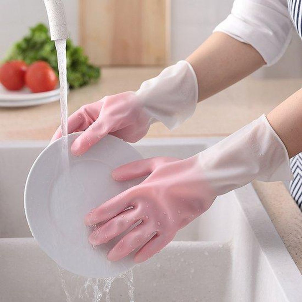 Duurzame PVC-vinyl handschoenen met lange mouwen, maat L, voor huishoudelijk gebruik.