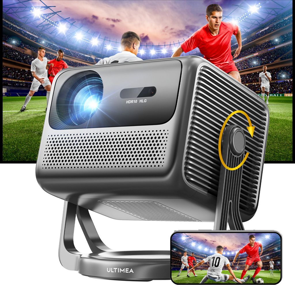 ULTIMEA Smart Beamer Android TV 11.0 mit Netflix, 4K unterstützter Filmprojektor mit 90° Gimbal Design, 600 ANSI Full-HD, HDR10&HLG, Bluetooth