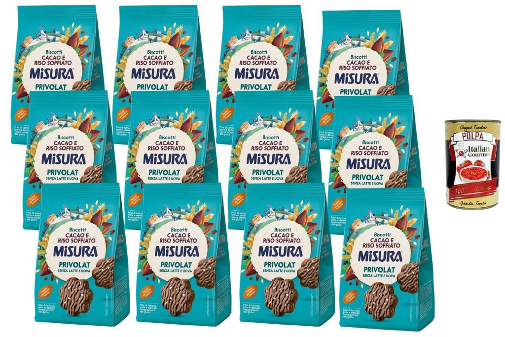 Italian Gourmet - Privolat, Vegane Kakao Kekse mit Puffreis 12er Pack, 12 x 290 g, ohne Milch & ohne Ei, laktosefrei, knusprige Schoko-Kekse, Vorra...