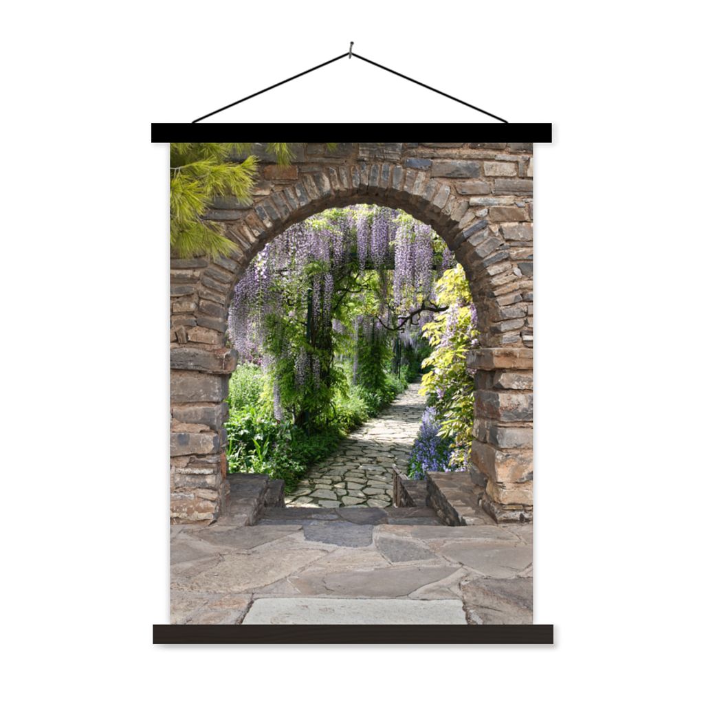 MuchoWow Textilposter Wald - Aussicht - Steine - Weg 120x160 cm mit schwarzem Rahmen - Magnetischer
