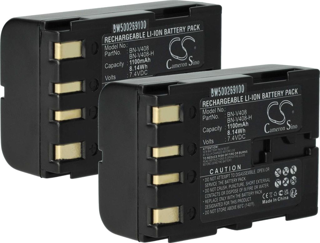 vhbw 2x Akku Ersatz für JVC BN-V416, BN-V416U, BN-V428, BN-V428U, BN-V408, BN-V408U für Videokamera Camcorder (900 mAh, 7,2 V, Li-Ion)