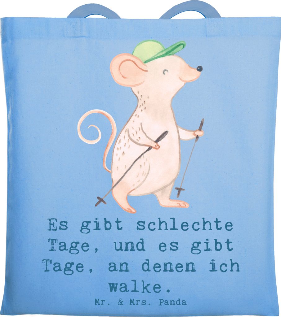 Mr. & Mrs. Panda Tote Bag Maus Walking - Sky Blue - Geschenk, Spazieren gehen, Jutebeutel, Beutel, Einkaufstasche, Walken, Tasche, Schultasche, Sch...