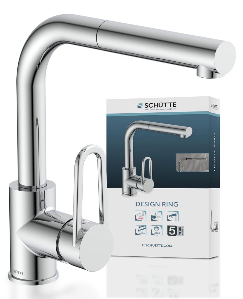 SCHÜTTE DESIGN RING Küchenarmatur mit Geschirrbrause, Wasserhahn Küche ausziehbar Chrom