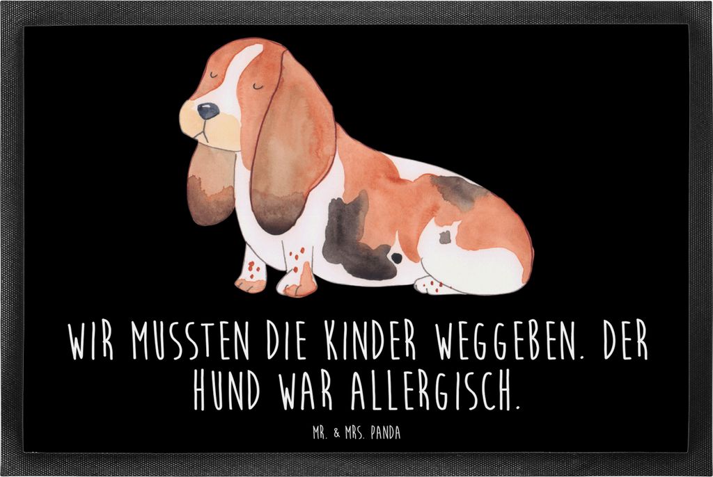 Mr. & Mrs. Panda Fussmatte Hund Basset Hound 60 x 90 cm - Schwarz - Geschenk, fußmatte, flurmatte, Schmutzfangmatte, Schmutzmatte, Süß, Lustig, ...