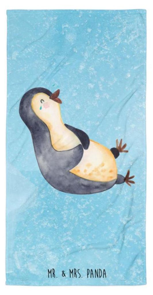 Mr. & Mrs. Panda Duschtuch Pinguin Lachen - Eisblau - Geschenk, Frottee-Handtuch, Handtuch, Badehandtuch, Lol, Haha, Frotteehandtuch, Humor, Pingui...