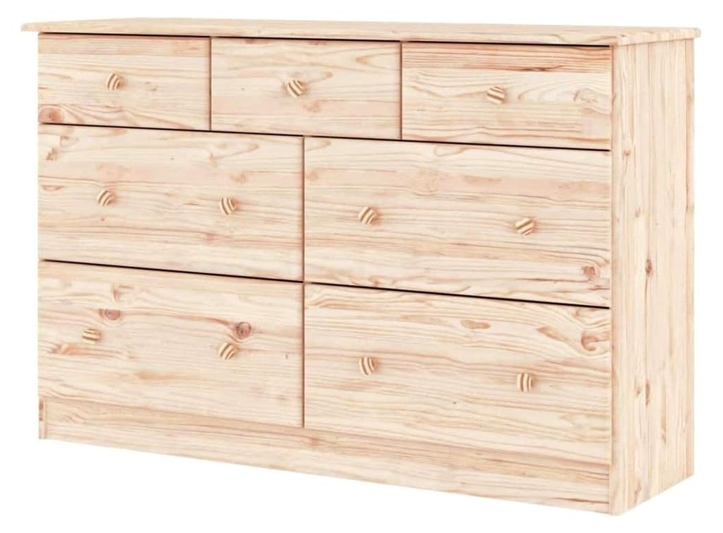 Kommode, Sideboard mit 7 Schubladen, Schubladenschrank für Schlafzimmer und Büro, Beistellschrank aus Kiefernholz