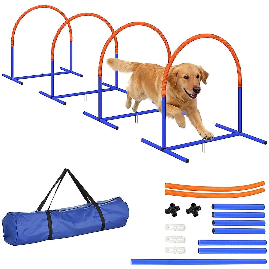 Agility-Set für Hunde – Hundetraining, 4 Bögen, für Einsteiger, 88 x 64 x 95cm, blau+orange