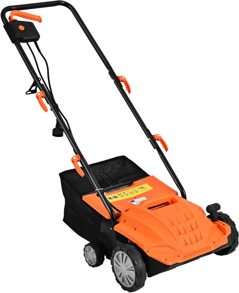 GOPLUS 2 in 1 Elektro Vertikutierer Rasenlüfter, Arbeitstiefe einstellbar, 30L Fangkorb, inkl. Messerwalze und Vertikutierwalze (Orange, 1500W-102...