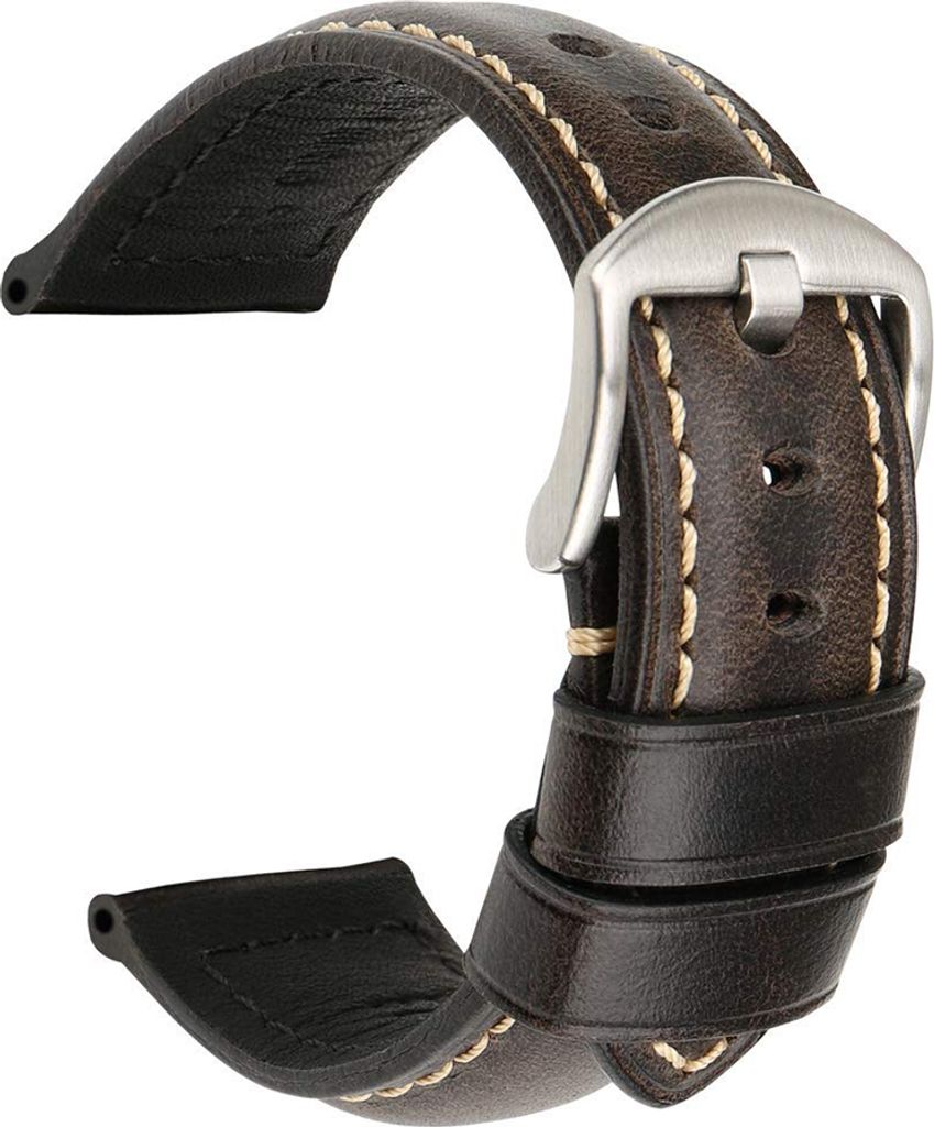 20/22/24 mm verstellbares Vintage-Uhrenarmband aus echtem Leder als Ersatz für das Handgelenk-Schwarze silberne Schnalle#,22mm