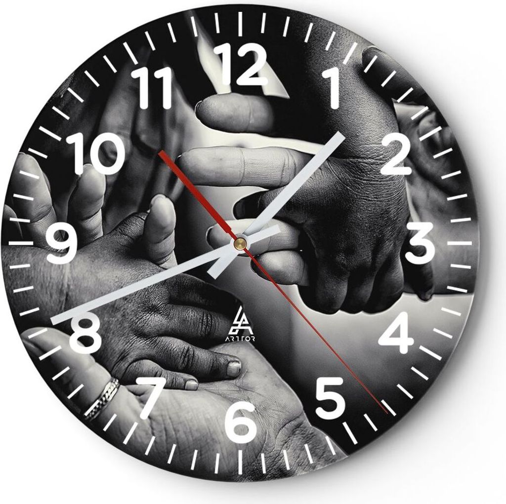 Wanduhr - Rund - Glasuhr - Hände Toleranz Gemeinschaft - 30x30cm - Schleichendes Uhrwerk - Lautlos - zum Aufhängen bereit - Dekoration Modern - W...