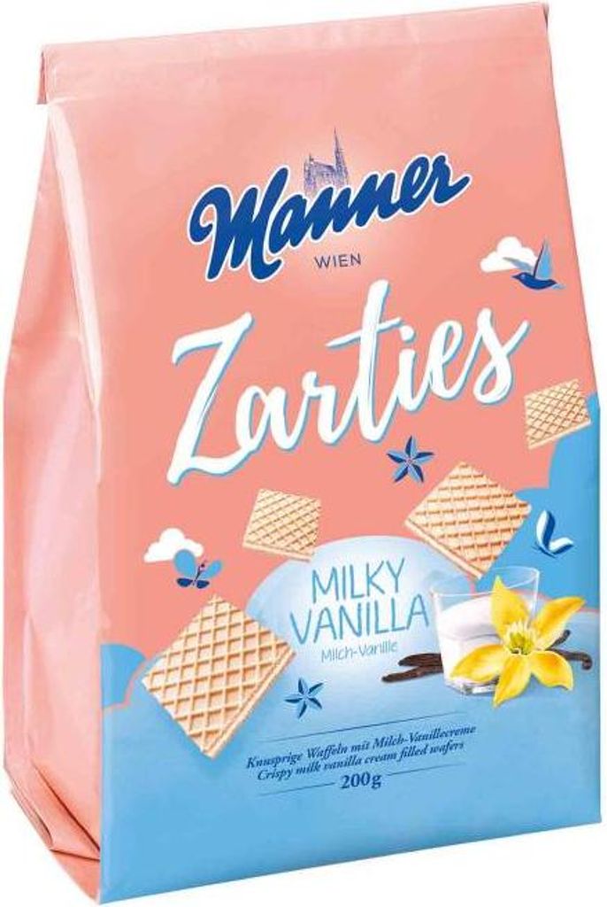 Manner Zarties Milky Vanilla knupsrige Waffeln mit Produktbild 