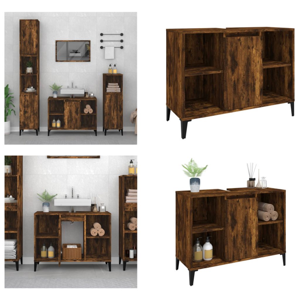 vidaXL Waschbeckenunterschrank Räuchereiche 80x33x60 cm Holzwerkstoff - Waschbeckenunterschrank - Waschbeckenunterschränke - Badezimmerschrank - ...