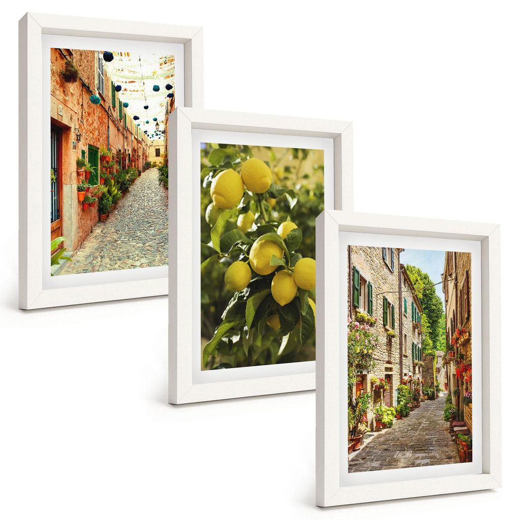 Bilder Set 3-teilig im weißen Rahmen – Wandbilder 3 Stück – gerahmte Poster für Wohnzimmer, Schlafzimmer und Flur – 20x30 cm – Straßen ...