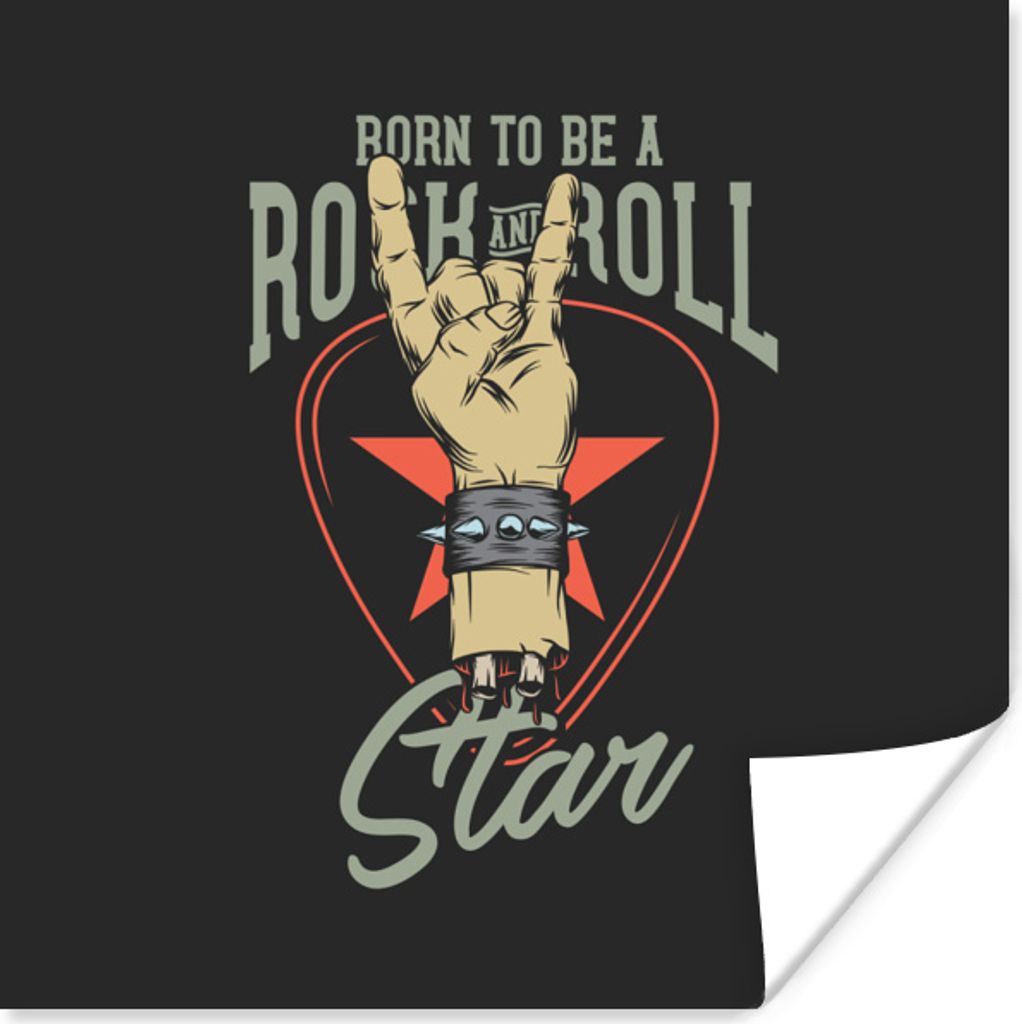 MuchoWow Poster Geboren, um ein Rock'n'Roll-Star zu sein" - Vintage - Zitate - Sprichwörter 30x30 cm - Wandposter - Printing