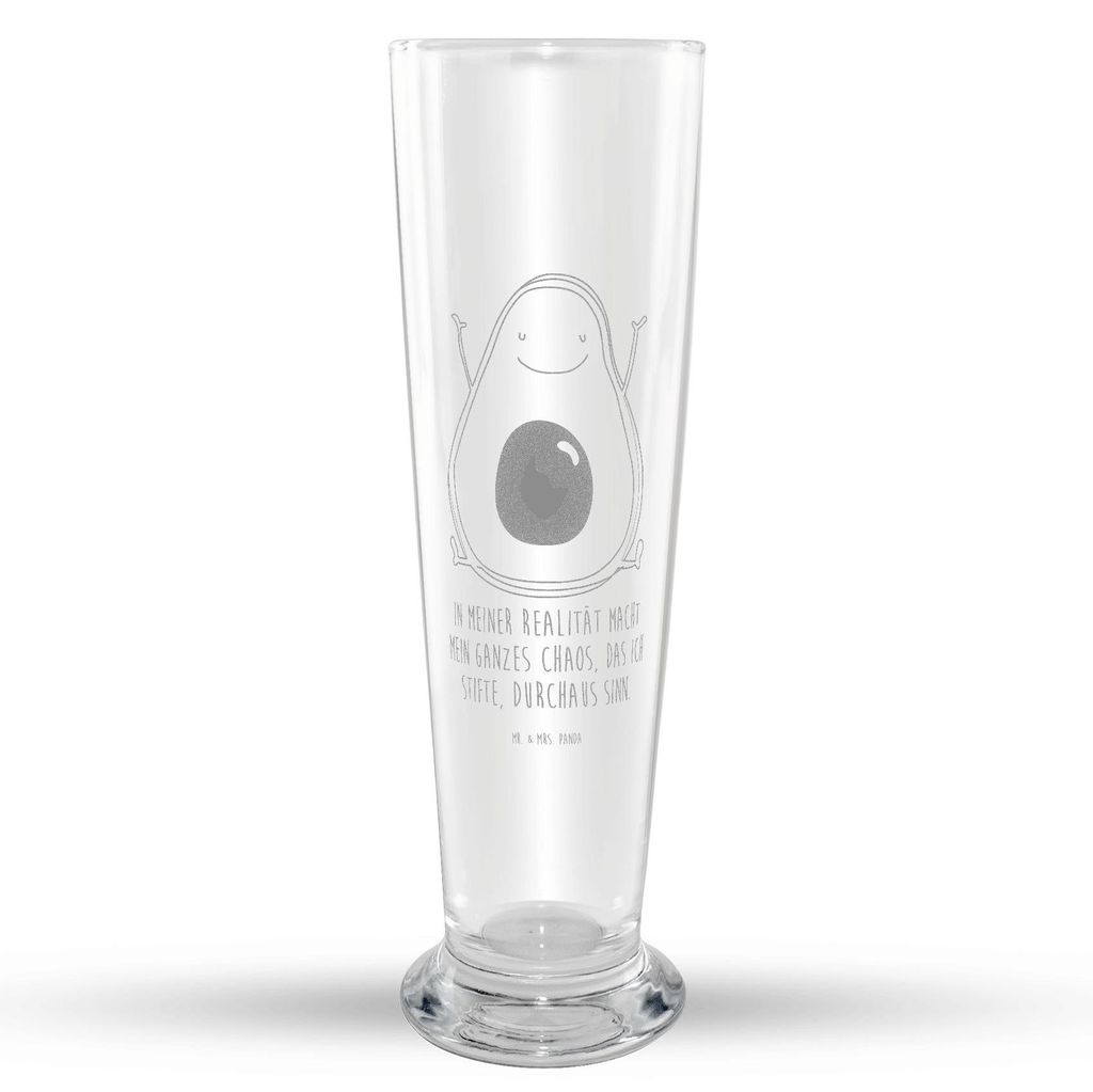 Mr. & Mrs. Panda Bierglas Avocado Glücklich - Transparent - Geschenk, Weizen Glas, Mr Mrs Weizenglas, Verrückt, Chaos, Freude, Weizenbier, Weißb...