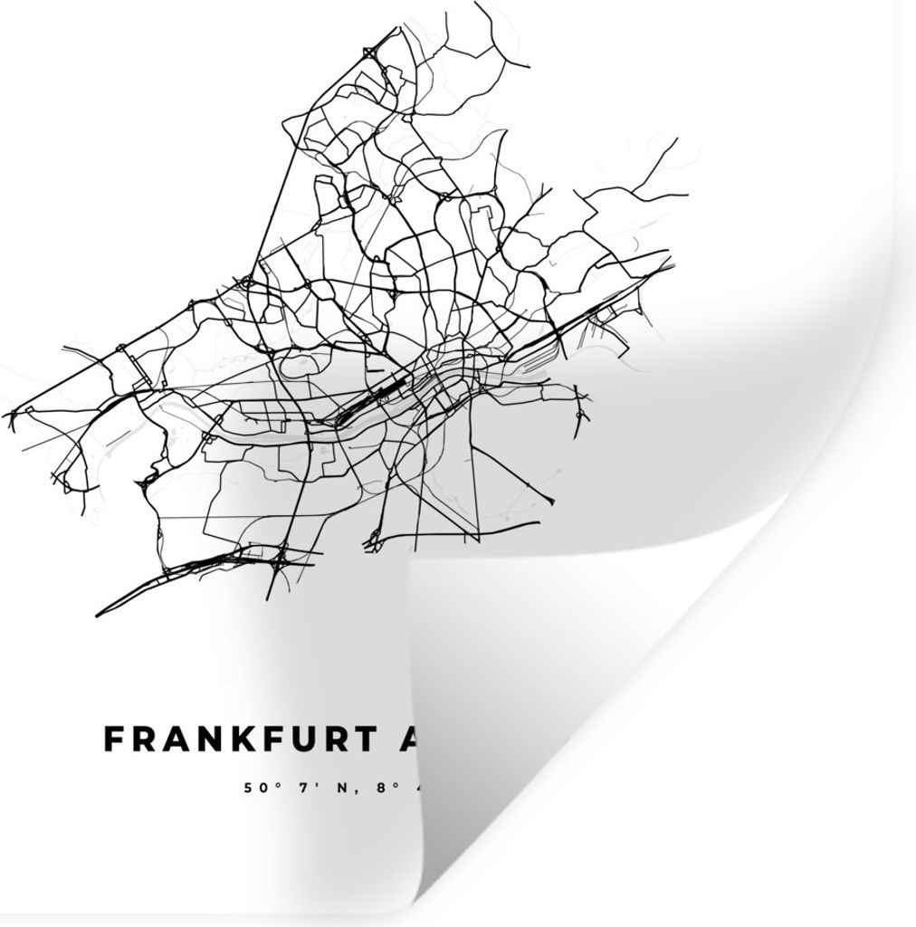 MuchoWow Wandtattoo Wandsticker Wandaufkleber Stadtplan - Schwarz-weiß - Karte - Frankfurt am Main - Deutschland 100x100 cm Selbstklebend und Re...