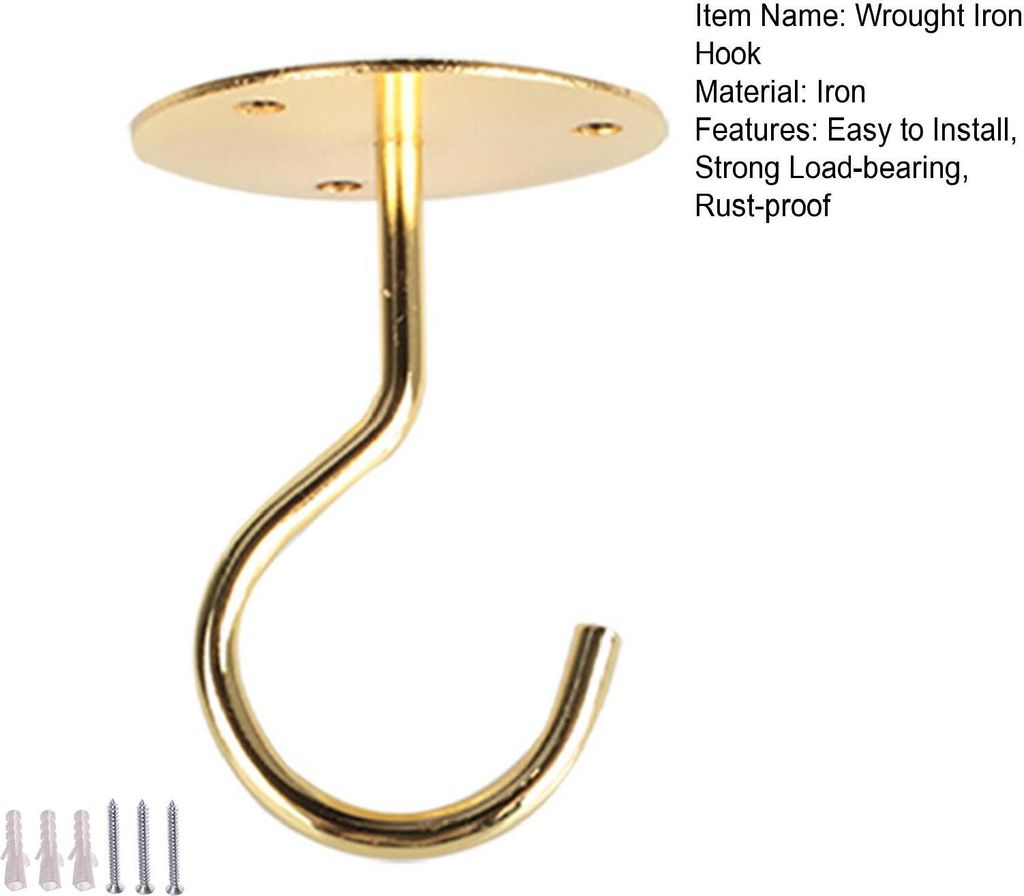 1 Set Wall Mount Hook Anti-Rust Sturdy Starke tragende, nicht fallende Dinge Blumenkorb Decke Schmiedeeisenhaken für Zuhause-Golden