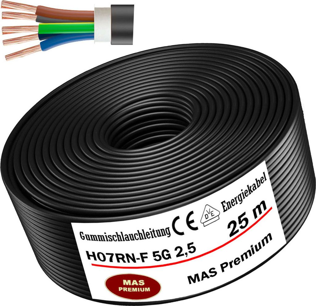 25m Gummischlauchleitung Baustellenkabel H07RN-F 5G2,5 Flexibel für Geräten