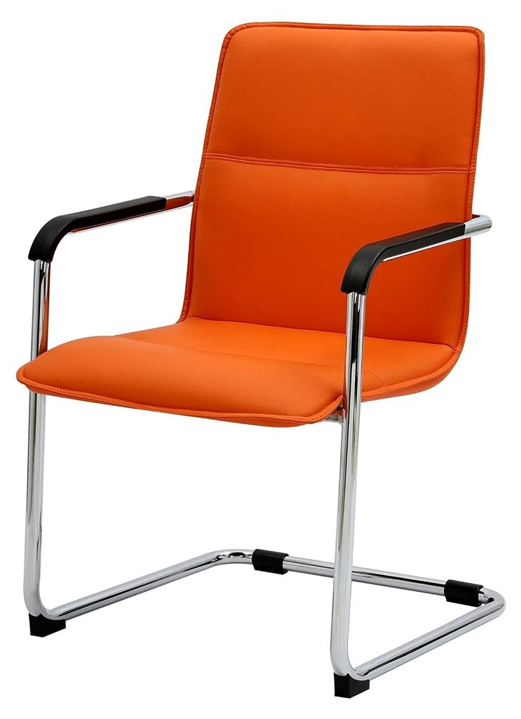 Freischwinger Stuhl mit Armlehnen Seattle, gepolsterter Esszimmerstuhl mit Kunstlederbezug, Gestell in Chromoptik, Farbe: orange