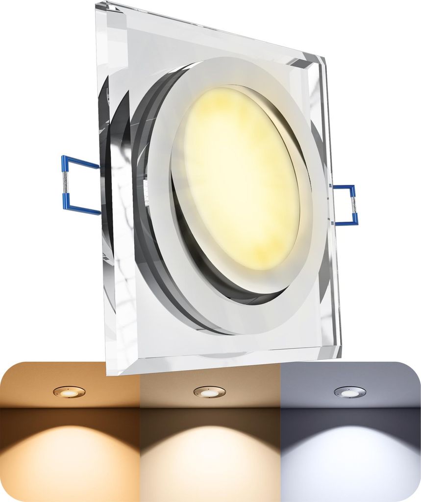 SSC-LUXon flache Design Glas Einbauleuchte inkl. LumiFLEX LED Leuchtmittel 230V 4W warmweiß + neutralweiß + tageslicht