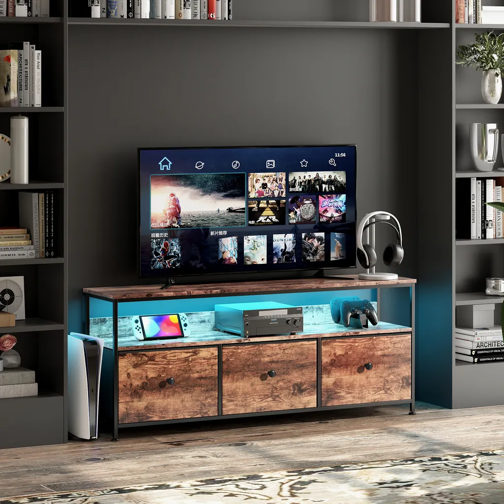 Mobile TV Basso 108 cm Legno e LED | Arredo Soggiorno con Cassetti