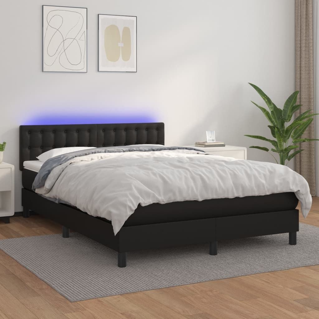 Boxspringbett mit Matratze & LED Schwarz 140x190 cm Kunstleder , Klassische Betten Design 2024