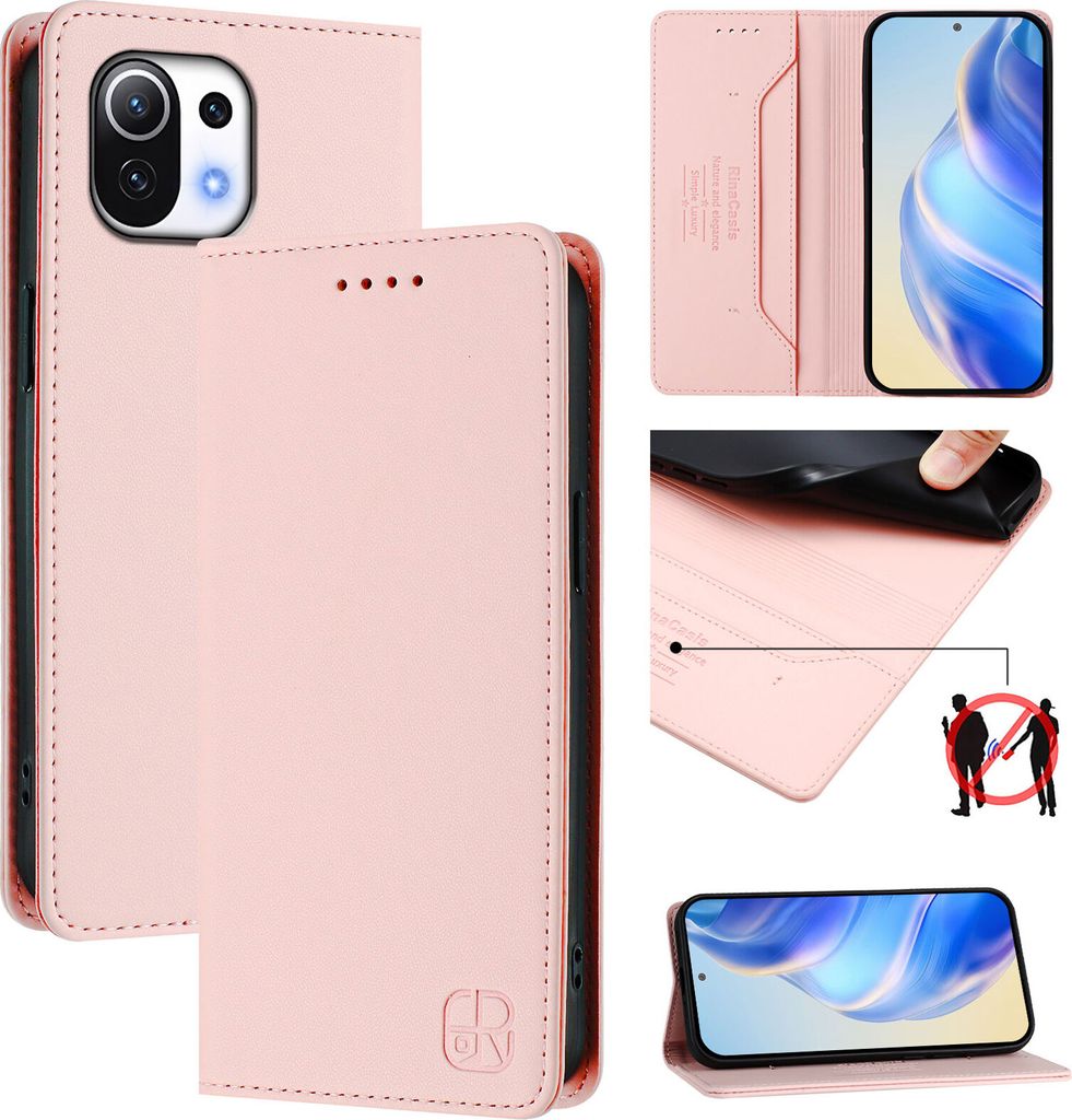 Lederhülle für Xiaomi Mi 11 Lite/Mi 11 Lite 5G Ne Hülle Flip Brieftasche Kartenfächern Ständer Schutzhülle Pink