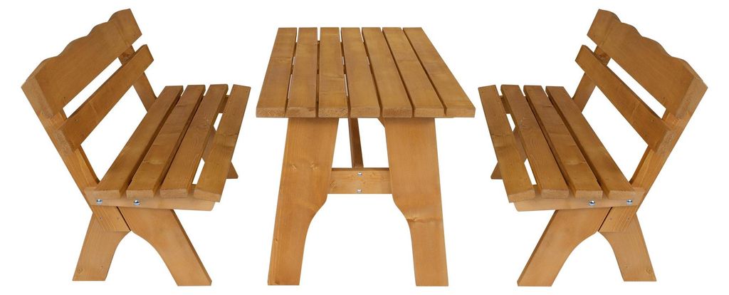 Gartengarnitur Sitzgruppe Tisch Bank 3teilig aus Kiefernholz massiv hellbraun 120 cm