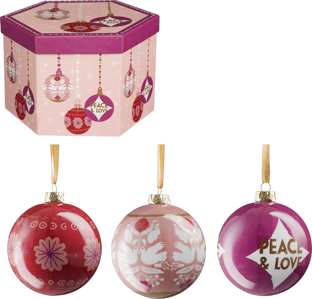 Boules de Noël Incassables Rose Ø8 cm House of Seasons Peace & Love