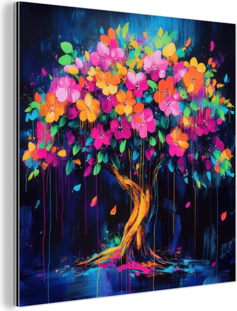 MuchoWow Wanddekoration Metall Metallbild Wandkunst 90x90 cm Baum - Blumen - Magisch - Farbig MuchoWow Aluminium Gemälde - Dekoration - Industrial...