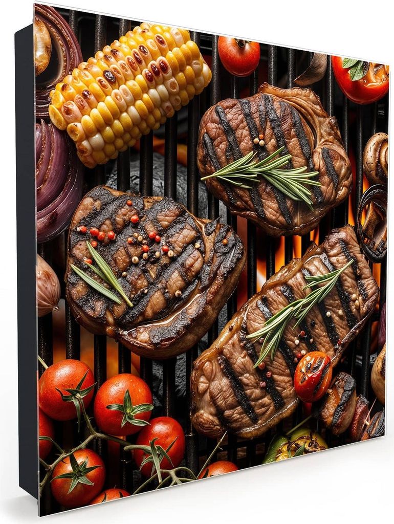 Nachbildung-Schlüsselkasten, Magnetpinnwand und Memoboard mit Glasfront Motiv Grillplatte