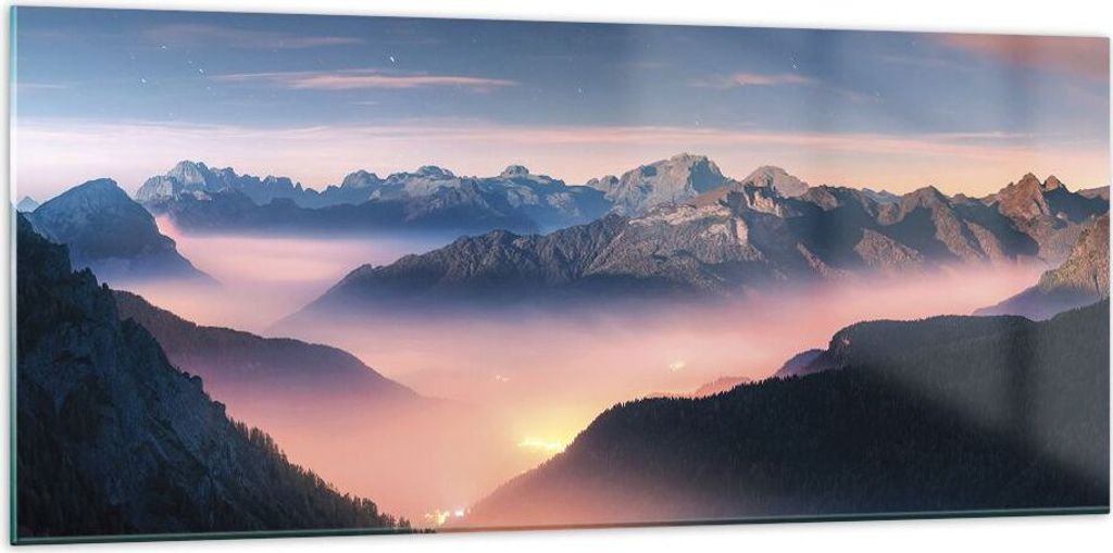 Bilder auf glas - Einteilig - Berge Wolken Nebel - 120x50cm - Glasbilder - Wandbilder - Bilder - zum Aufhängen bereit - Wanddekoration aus Glas - ...