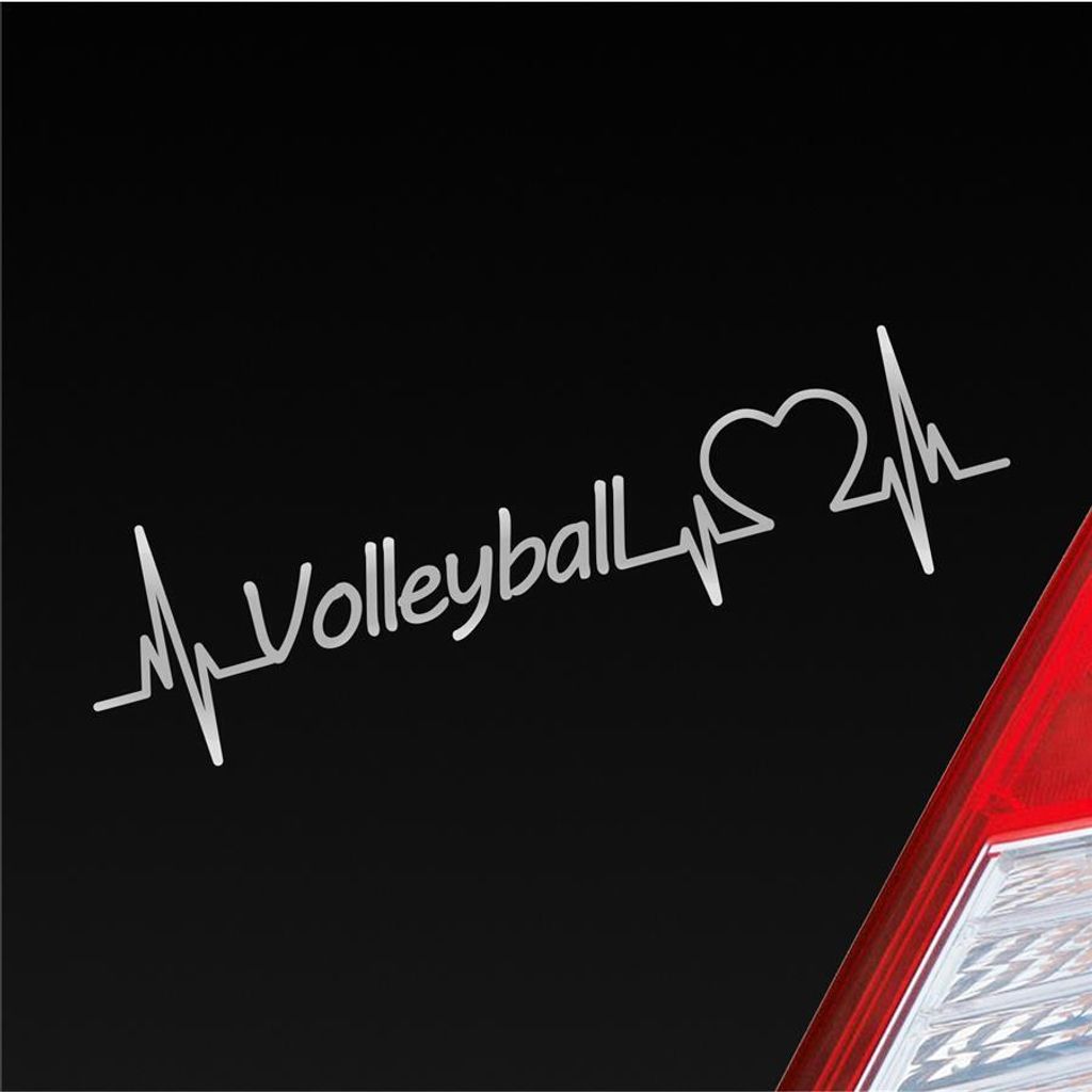 Auto Aufkleber Volleyball Herzschlag Ballsport Halle Team Sport Liebe 19x5 cm Silber Sticker Heckscheibenaufkleber
